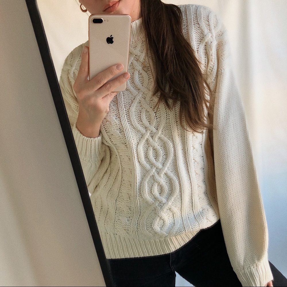 THE CABLE KNIT SWEATER — In Cream - Picture 6 of 10